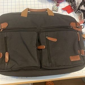 Cool Bell Black Canvas & Brown Leather Laptop Bag